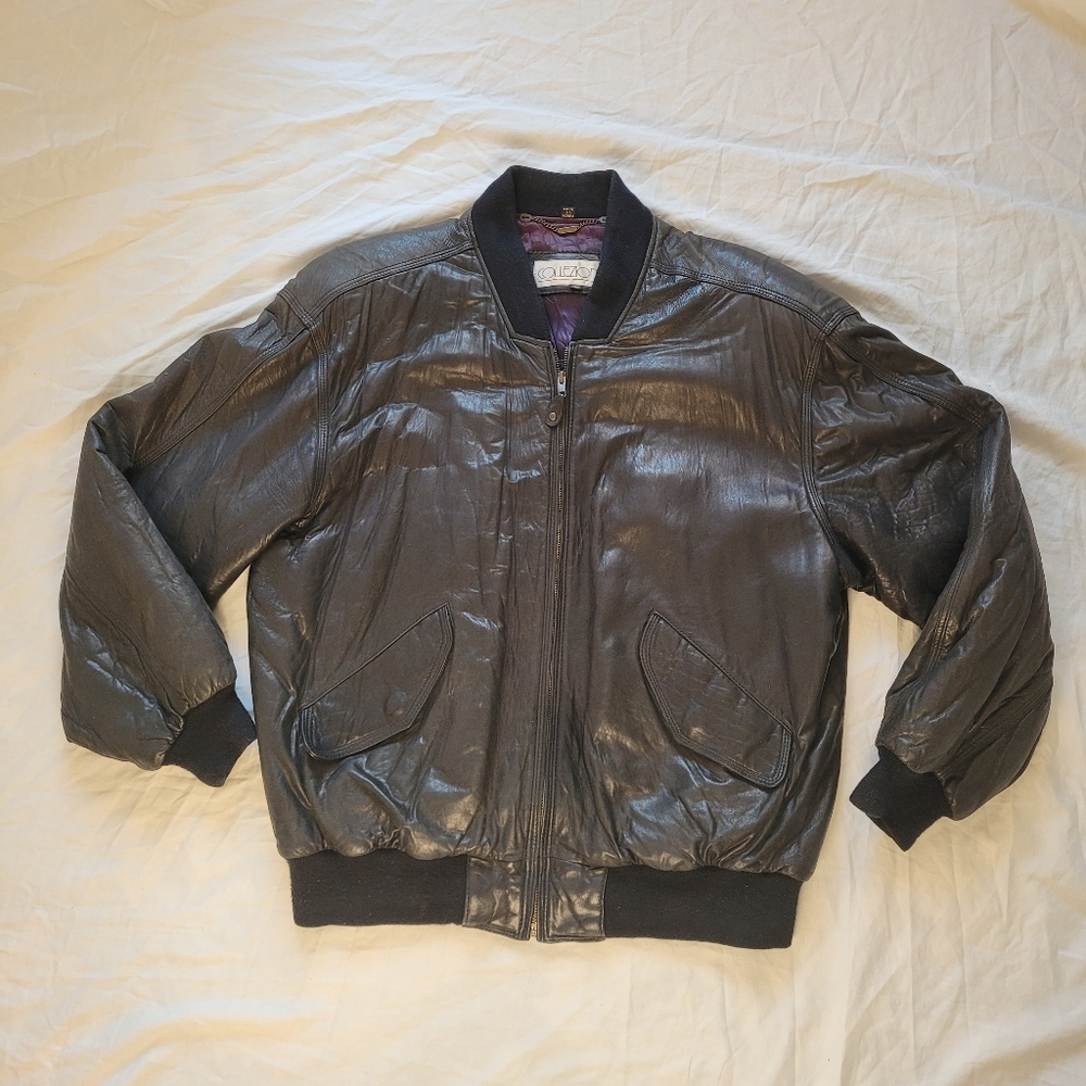 Vintage Collezione SA Leather Bomber Jacket Black Aviator Mens 42 Made in Korea - Picture 13 of 16
